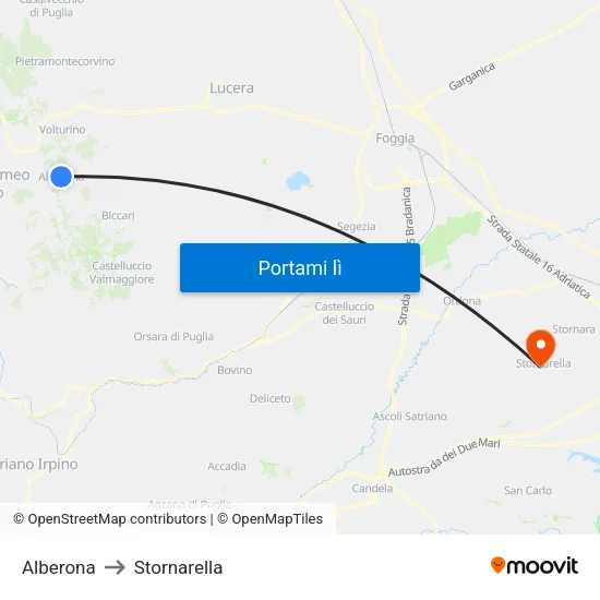 Alberona to Stornarella map
