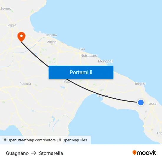 Guagnano to Stornarella map