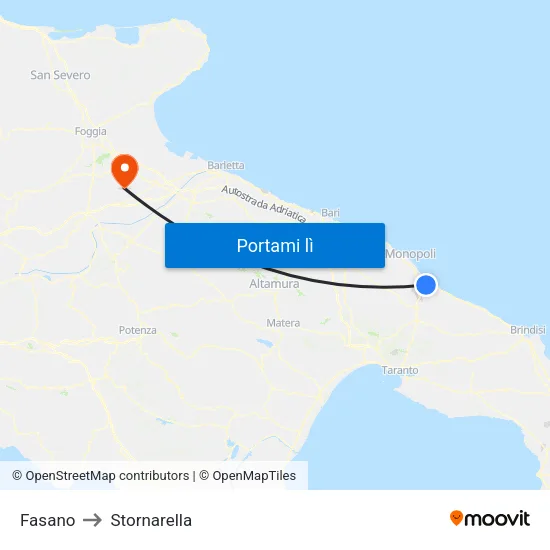 Fasano to Stornarella map