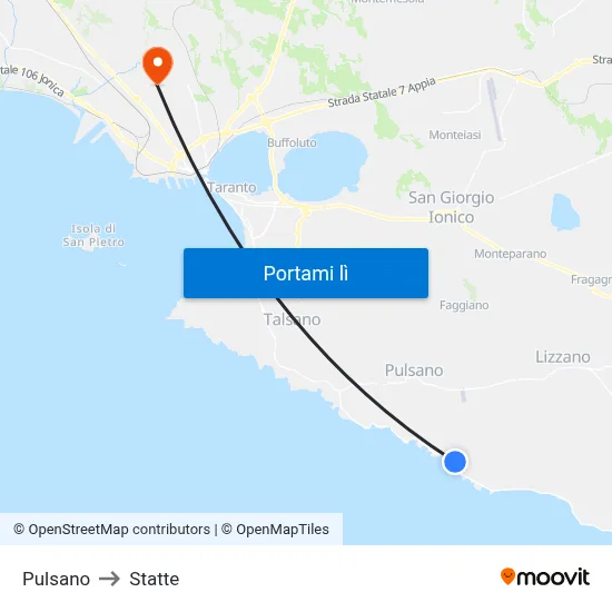 Pulsano to Statte map