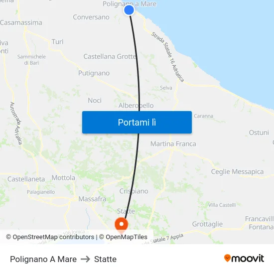 Polignano A Mare to Statte map