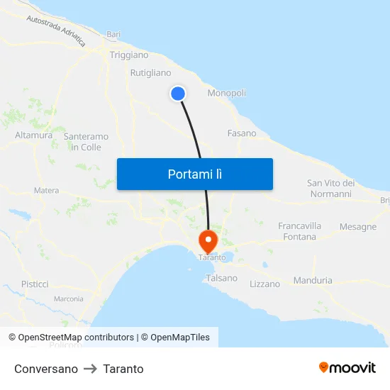 Conversano to Taranto map