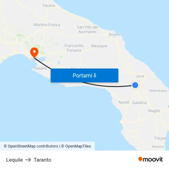 Lequile to Taranto map