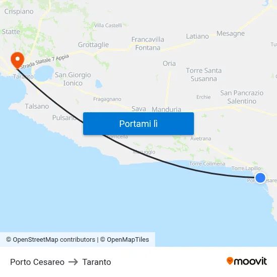 Porto Cesareo to Taranto map