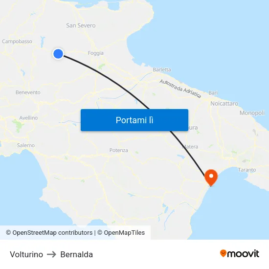 Volturino to Bernalda map