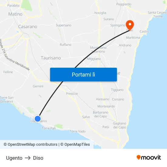 Ugento to Diso map