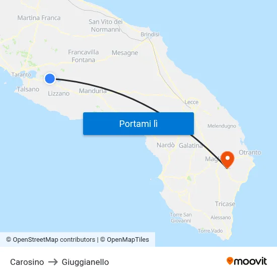 Carosino to Giuggianello map