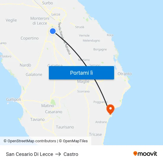 San Cesario Di Lecce to Castro map
