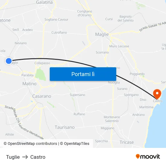 Tuglie to Castro map