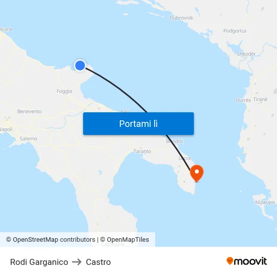 Rodi Garganico to Castro map