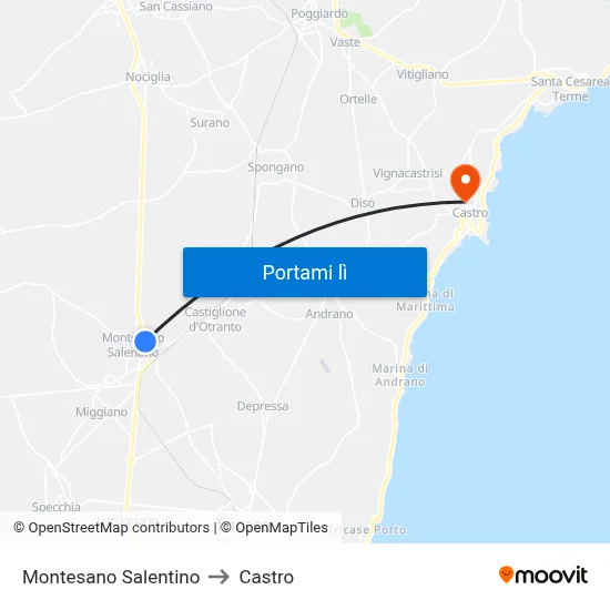 Montesano Salentino to Castro map