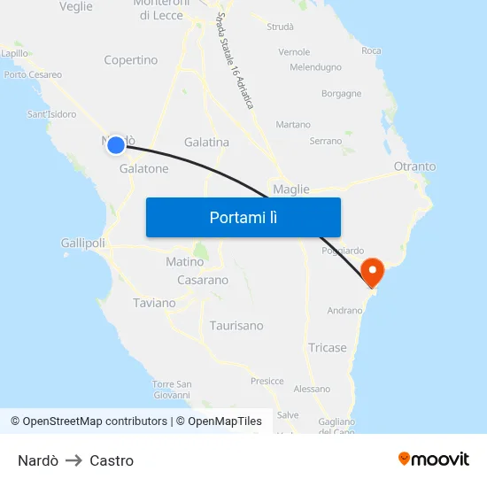 Nardò to Castro map