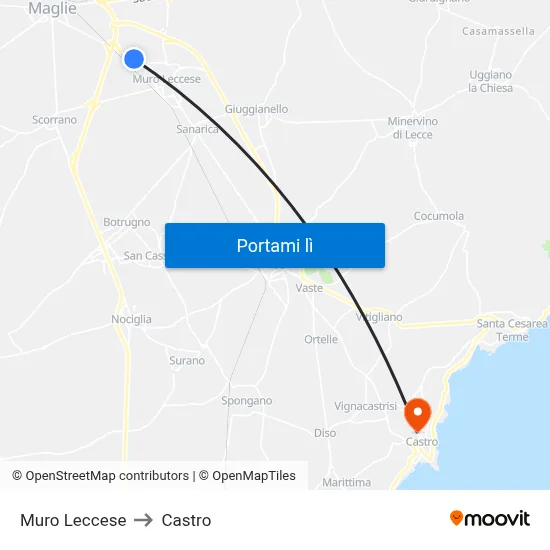 Muro Leccese to Castro map