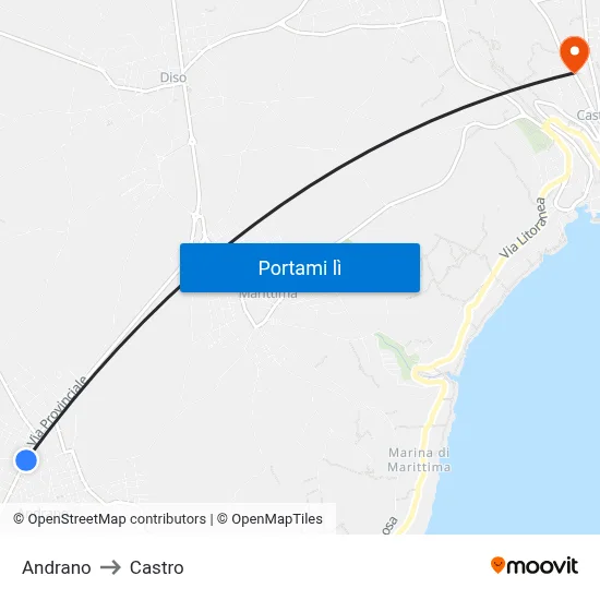 Andrano to Castro map