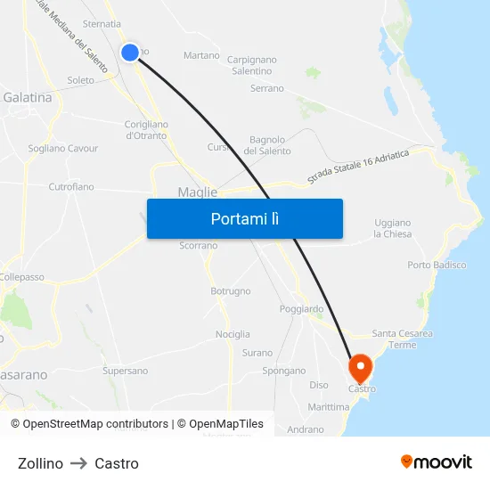 Zollino to Castro map