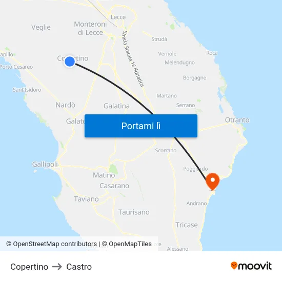 Copertino to Castro map