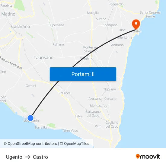 Ugento to Castro map