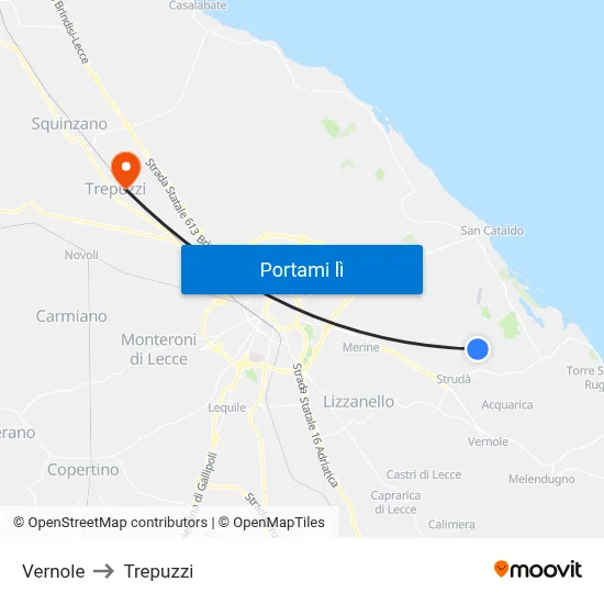 Vernole to Trepuzzi map