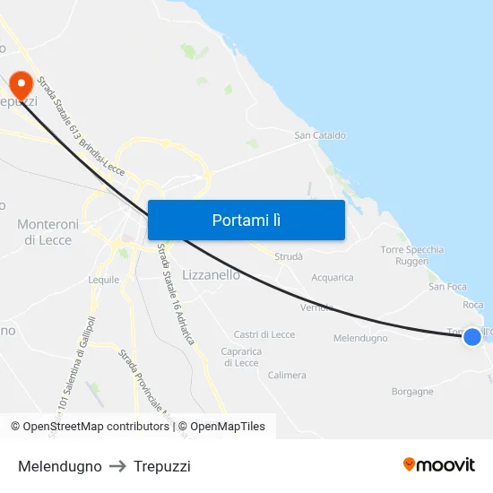 Melendugno to Trepuzzi map