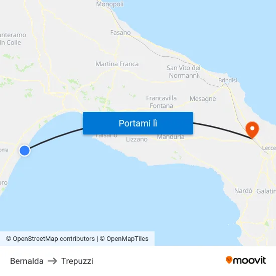 Bernalda to Trepuzzi map