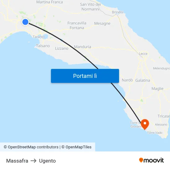 Massafra to Ugento map