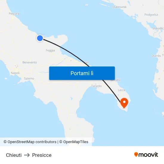 Chieuti to Presicce map