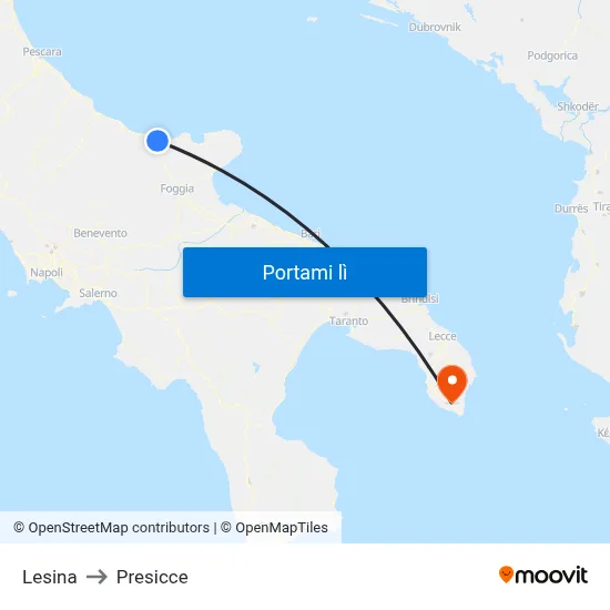 Lesina to Presicce map