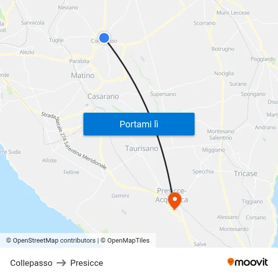 Collepasso to Presicce map