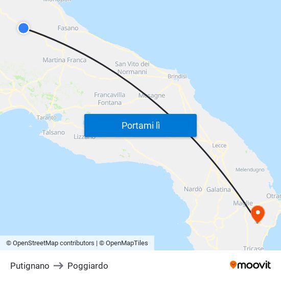 Putignano to Poggiardo map