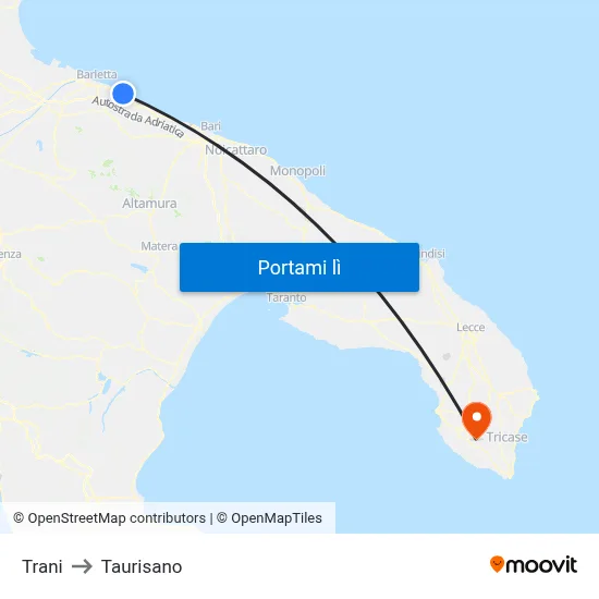 Trani to Taurisano map
