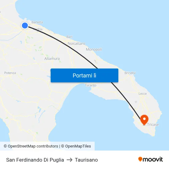 San Ferdinando Di Puglia to Taurisano map