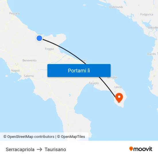 Serracapriola to Taurisano map