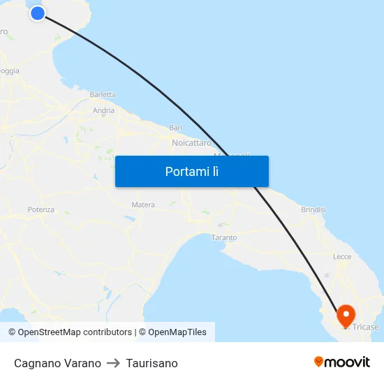 Cagnano Varano to Taurisano map