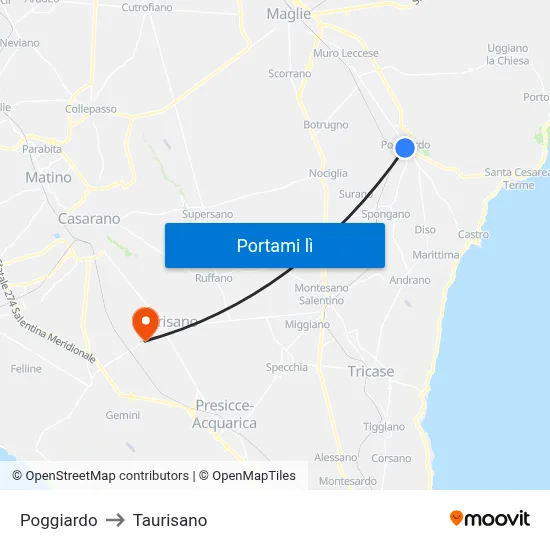 Poggiardo to Taurisano map