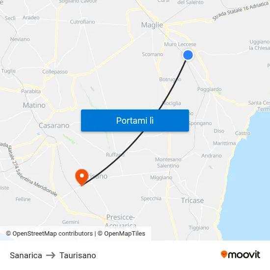 Sanarica to Taurisano map