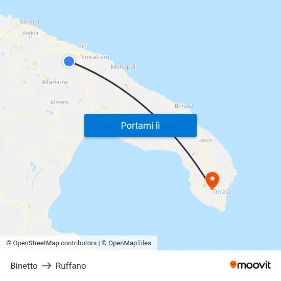 Binetto to Ruffano map