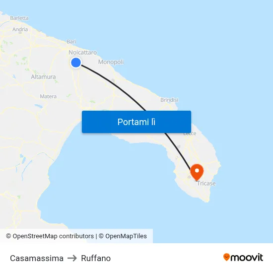 Casamassima to Ruffano map