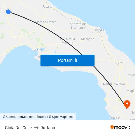 Gioia Del Colle to Ruffano map