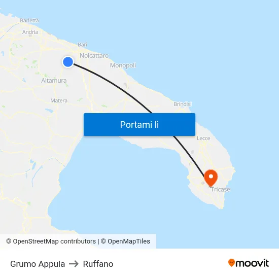 Grumo Appula to Ruffano map