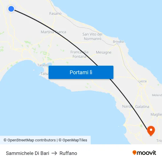 Sammichele Di Bari to Ruffano map