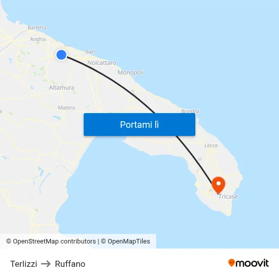 Terlizzi to Ruffano map