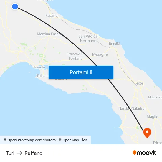 Turi to Ruffano map