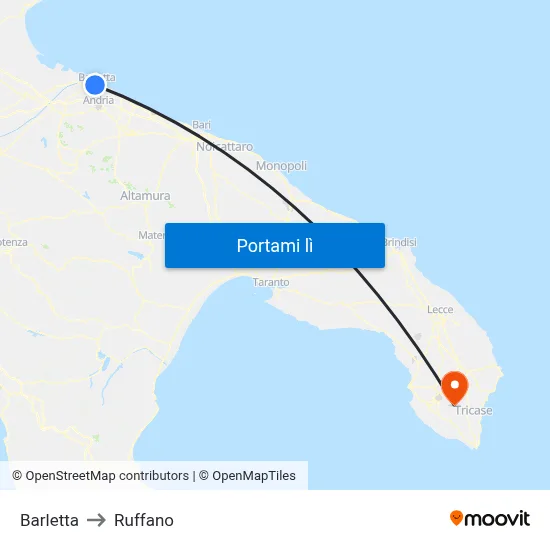Barletta to Ruffano map