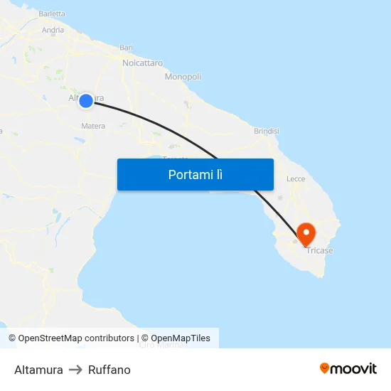 Altamura to Ruffano map