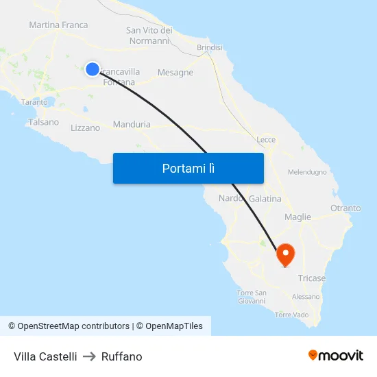 Villa Castelli to Ruffano map