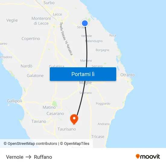 Vernole to Ruffano map