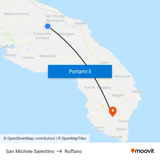 San Michele Salentino to Ruffano map