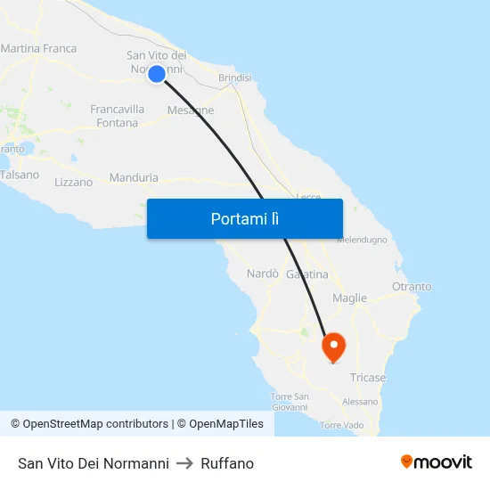 San Vito Dei Normanni to Ruffano map