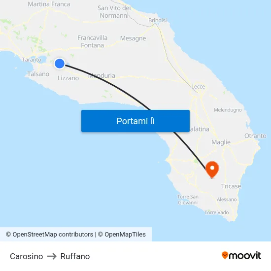 Carosino to Ruffano map