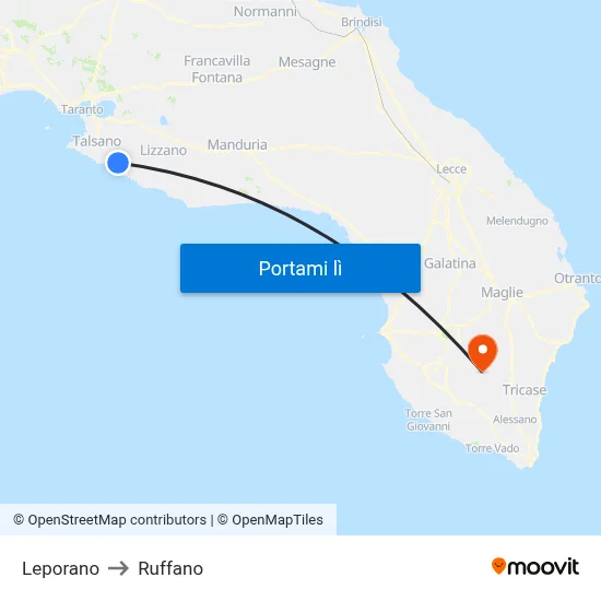 Leporano to Ruffano map
